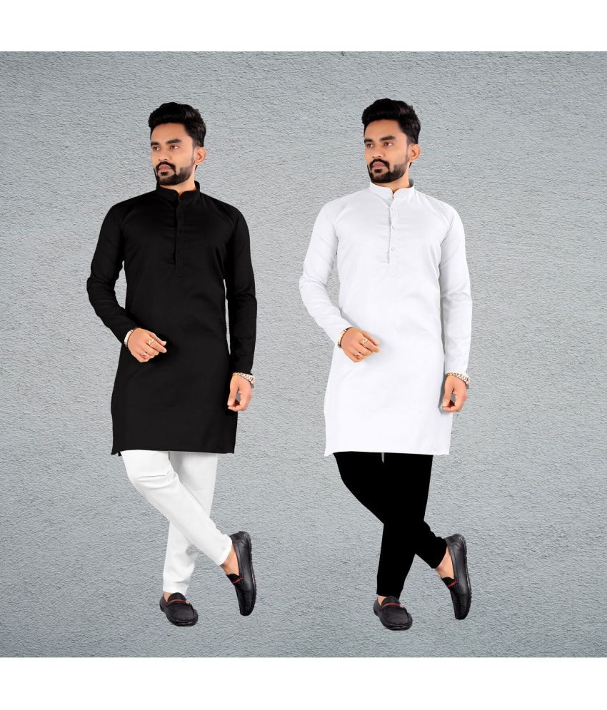     			FRELURO Muticolor Cotton Blend Men's Regular Kurta ( Pack of 2 )