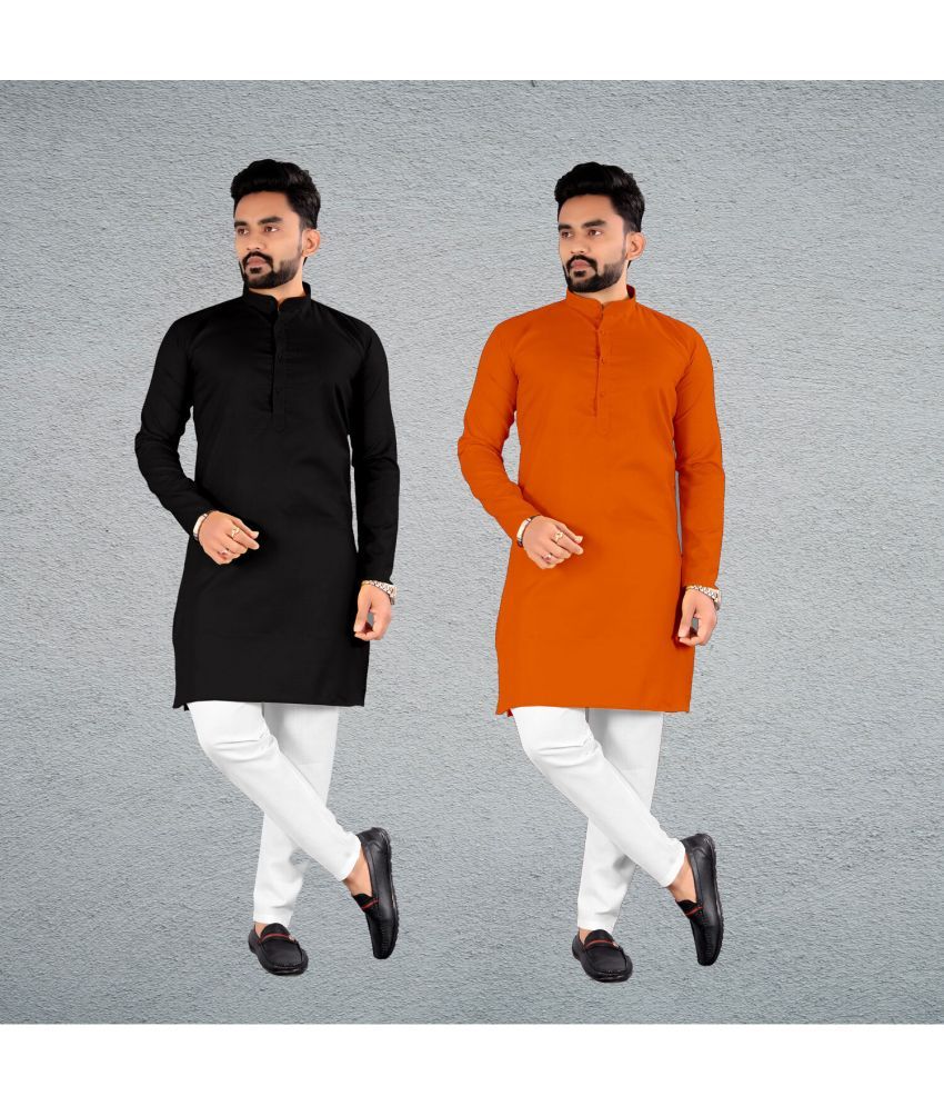     			FRELURO Muticolor Cotton Blend Men's Regular Kurta ( Pack of 2 )