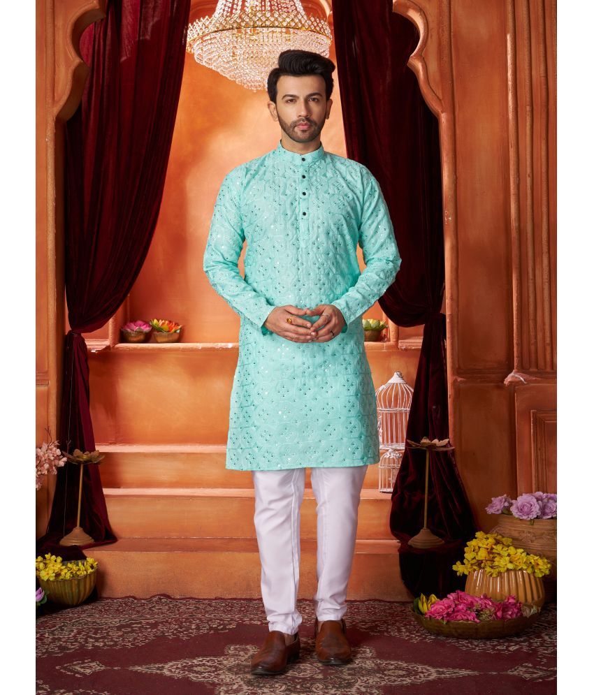     			Fashionfricks Sea green Cotton Blend Men's Regular Kurta ( Pack of 1 )