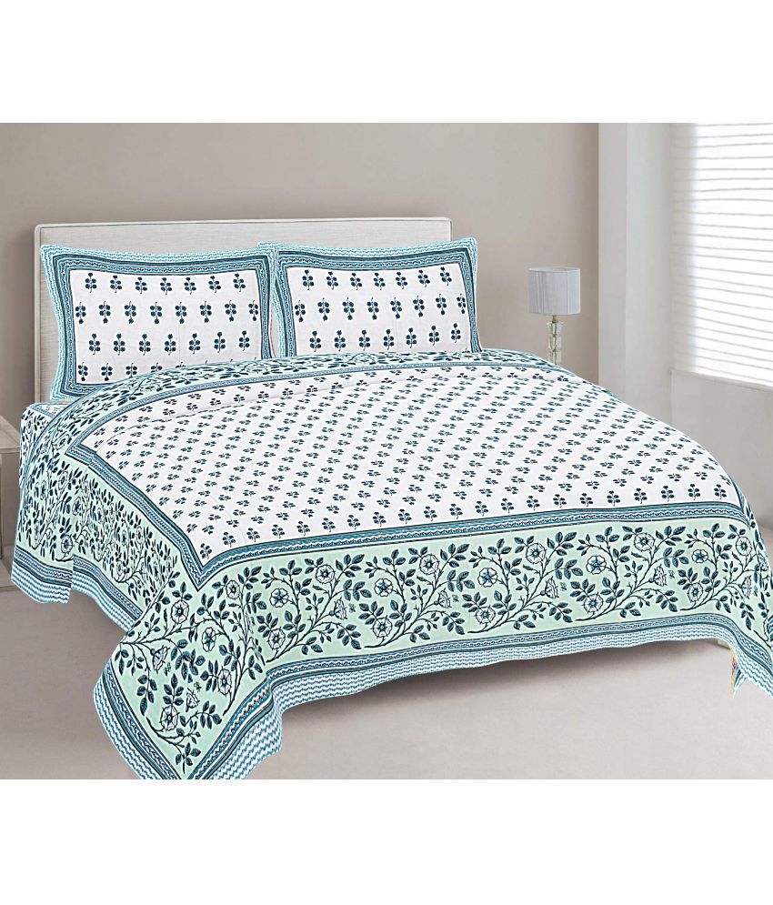     			FrionKandy Living Cotton Floral 1 Double Bedsheet with 2 Pillow Covers - Blue