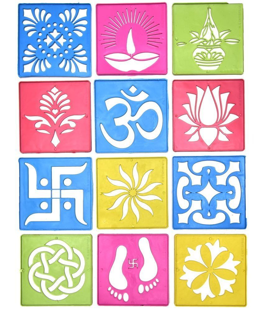     			M G Enterprise DIY Plastic Rangoli Stencils For Floor and Wall PLS-H-12 Set of 12 pc (4 in x 4 in)