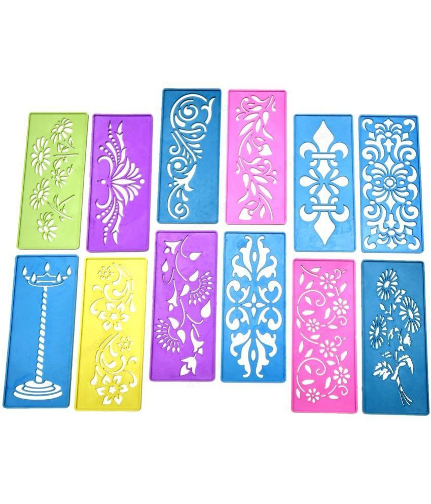     			M G Enterprise DIY Plastic Rangoli Stencils For Floor and Wall PLS-K-12 Set of 12 pc (3 in x 7 in)