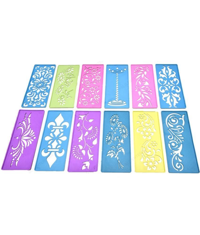     			M G Enterprise DIY Plastic Rangoli Stencils For Floor and Wall PLS-A-12 Set of 12 pc (3 in x 7 in)