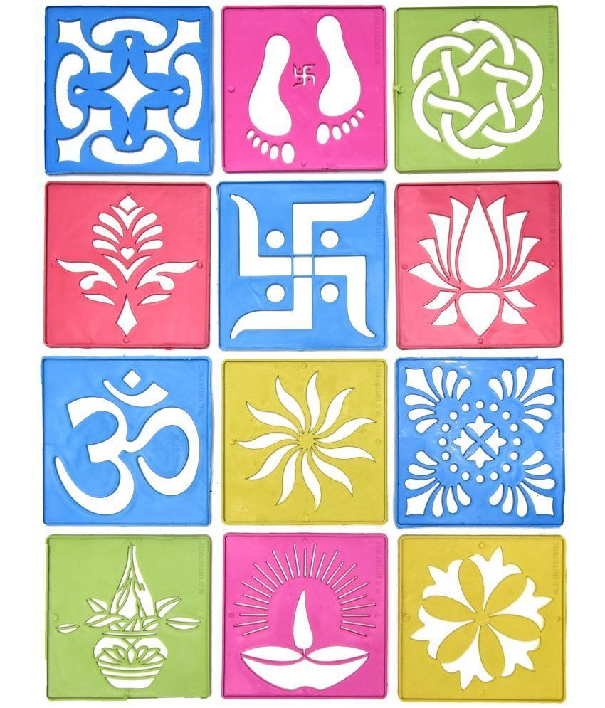     			M G Enterprise DIY Plastic Rangoli Stencils For Floor and Wall PLS-G-12 Set of 12 pc (4 in x 4 in)