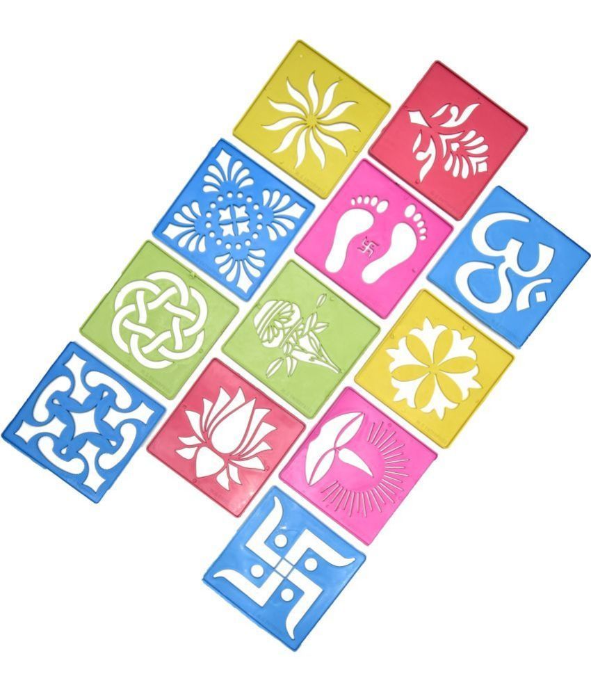     			M G Enterprise DIY Plastic Rangoli Stencils For Floor and Wall PLS-C-12 Set of 12 pc (4 in x 4 in)