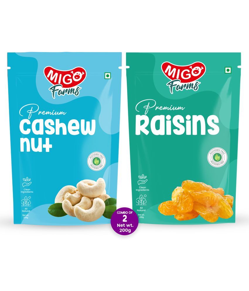     			Migo Farms Pack of 2 Healthy Premium Dry Fruits & Nuts Cashews, Raisins (2 x 200 g)