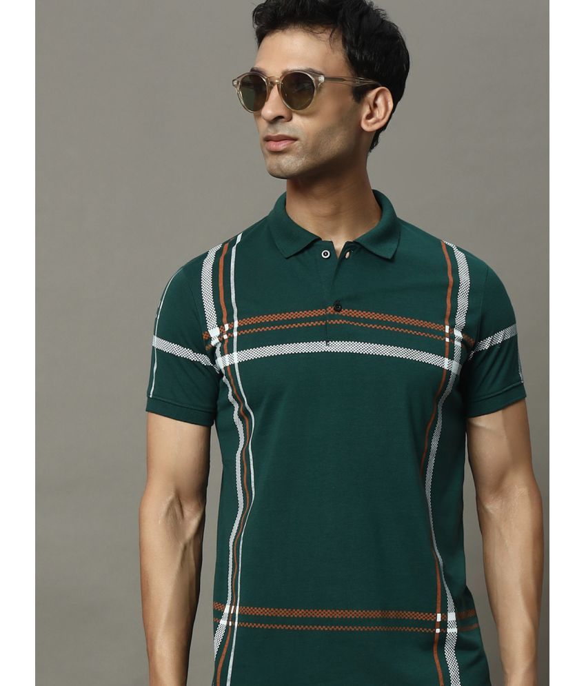     			OGEN Cotton Blend Regular Fit Checks Half Sleeves Men's Polo T Shirt - Green ( Pack of 1 )