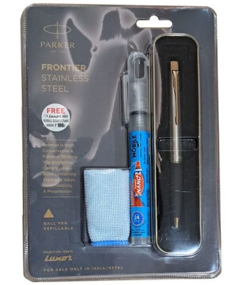     			Parker Frontier Stainless Steel Gt Ball Pen With Nano Mobile Disinfectant, Micro Cloth