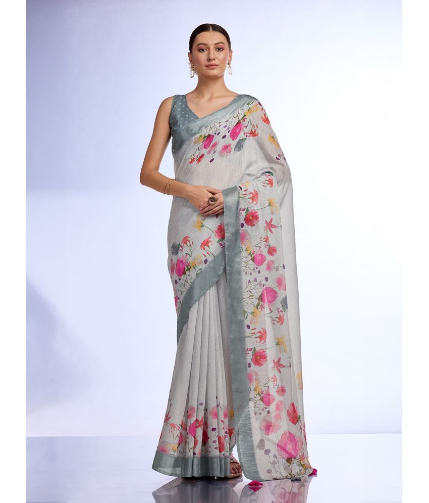     			Rekha Maniyar Linen Printed Saree With Blouse Piece - Mint Green ( Pack of 1 )