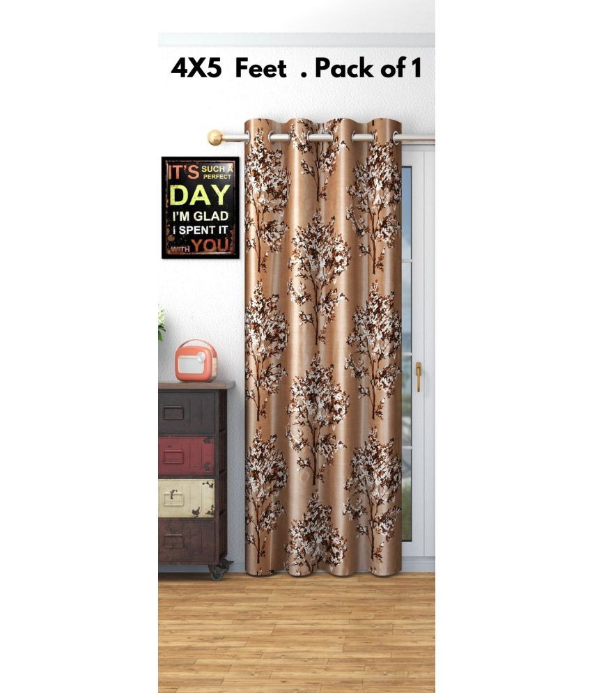     			SWIZIER Floral Printed Room Darkening Eyelet Curtain 5 ft ( Pack of 1 ) - Coffee