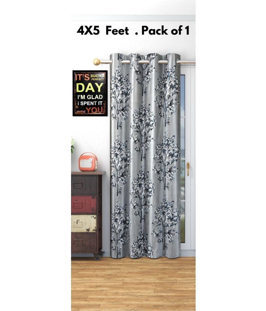     			SWIZIER Floral Printed Room Darkening Eyelet Curtain 5 ft ( Pack of 1 ) - Grey Melange