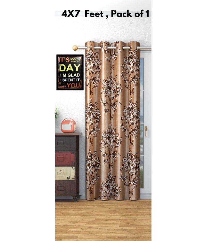     			SWIZIER Floral Printed Room Darkening Eyelet Curtain 7 ft ( Pack of 1 ) - Coffee