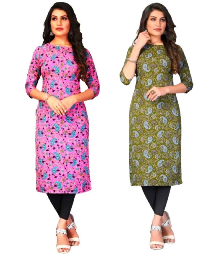     			VACHHARAJ GROUP Crepe Printed A-line Women's Kurti - Pink ( Pack of 2 )