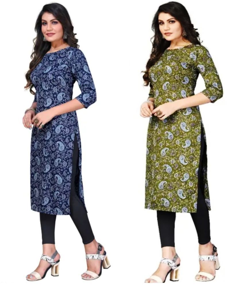     			VACHHARAJ GROUP Crepe Printed A-line Women's Kurti - Blue,Green ( Pack of 2 )