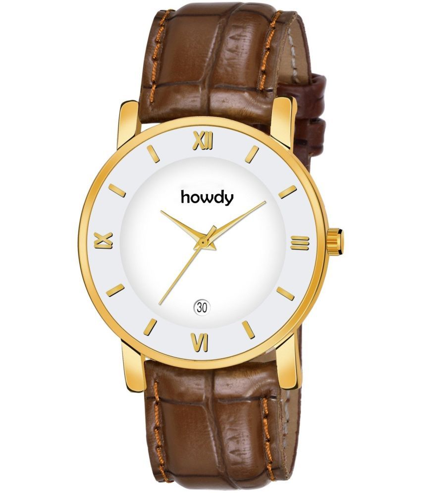     			howdy Brown PU Analog Men's Watch