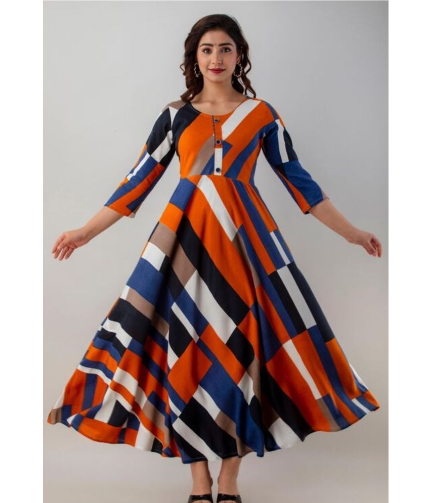 ANNEIV Rayon Colorblock Anarkali Women's Kurti - Multicolor ( Pack of 1 ) ANNEIV Rayon Colorblock Anarkali Women's Kurti - Multicolor ( Pack of 1 )