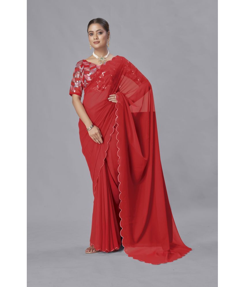     			Aika Georgette Solid Saree With Blouse Piece - Maroon ( Pack of 1 )