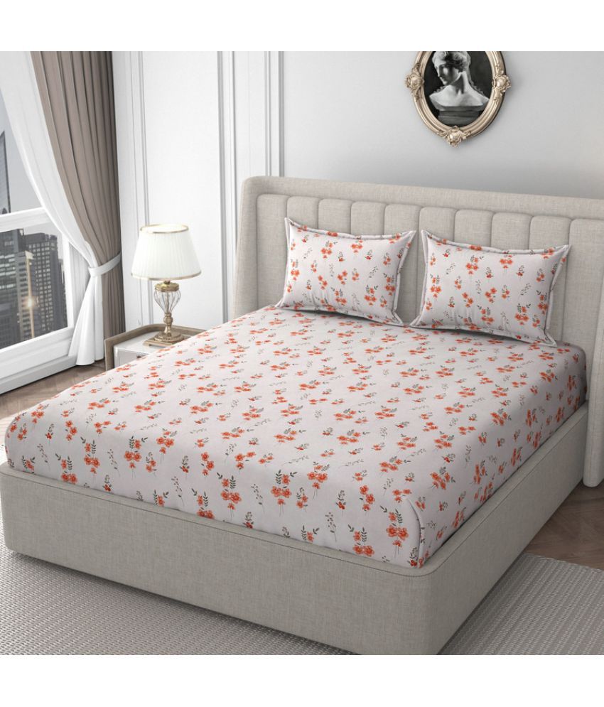     			Apala Microfiber Floral Printed 1 Double King Size Bedsheet with 2 Pillow Covers - Peach