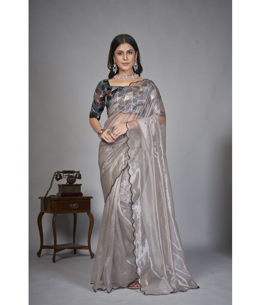     			JULEE Organza Solid Saree With Blouse Piece - Grey ( Pack of 1 )