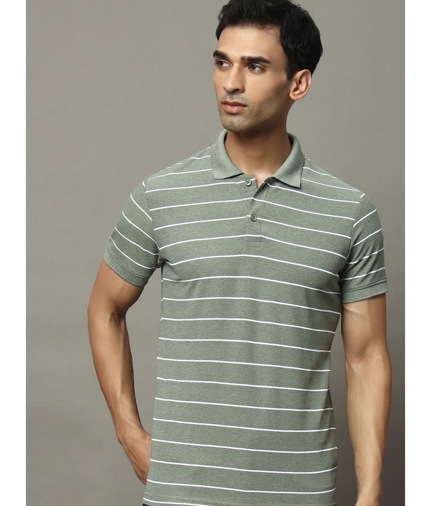     			OGEN Pack of 1 Cotton Blend Regular Fit Striped Half Sleeves Men's Polo T Shirt ( Olive )