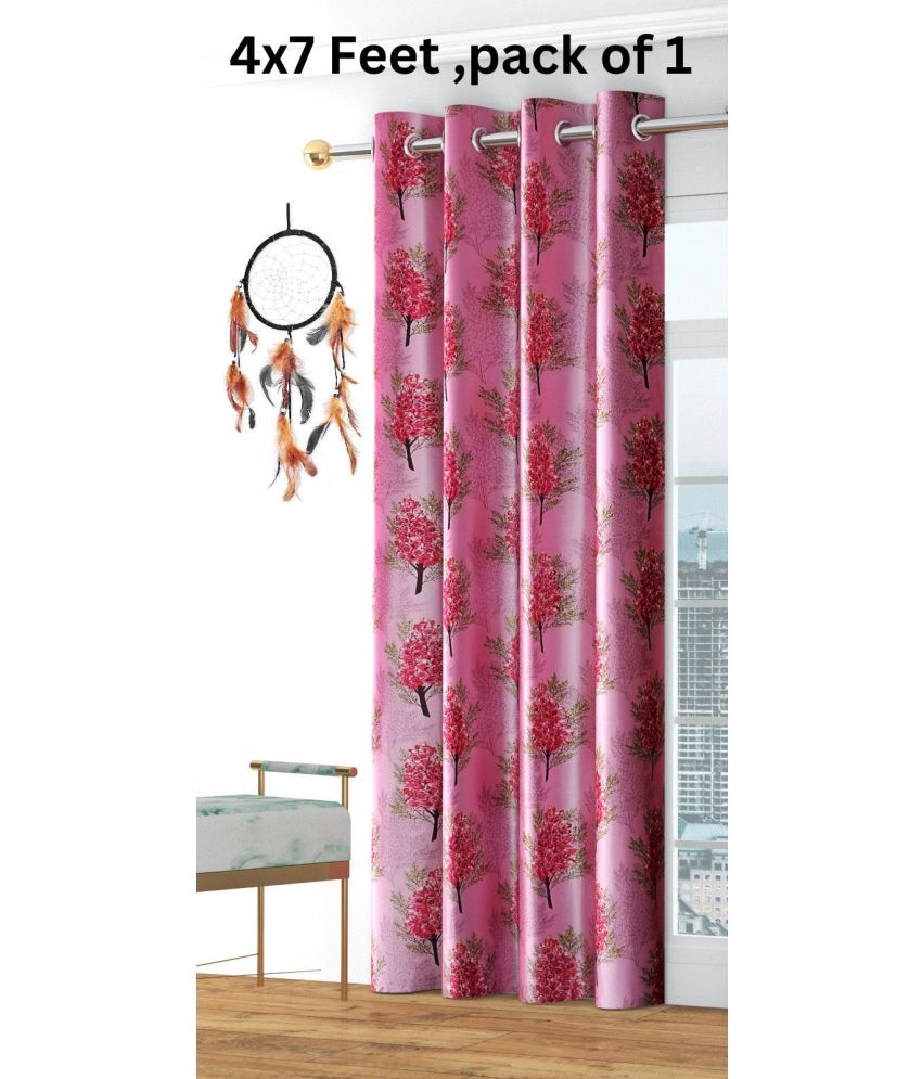     			SWIZIER Floral Room Darkening Eyelet Curtain 7 ft ( Pack of 1 ) - Pink