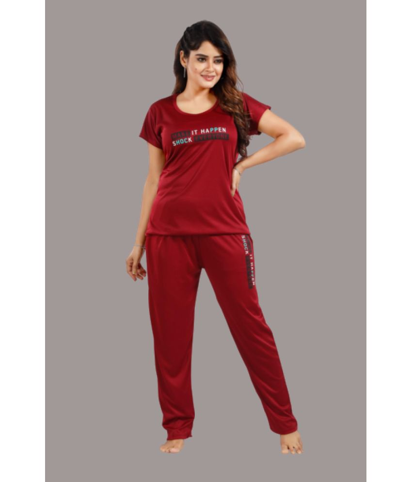     			BAILEY SELLS Maroon Satin Women's Nightwear Nightsuit Sets ( Pack of 1 )