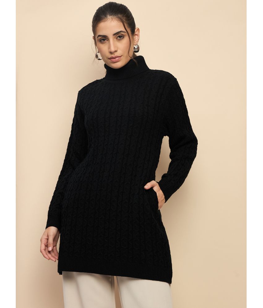     			Clapton Woollen High Neck Women's Cardigans Dress - Black ( )