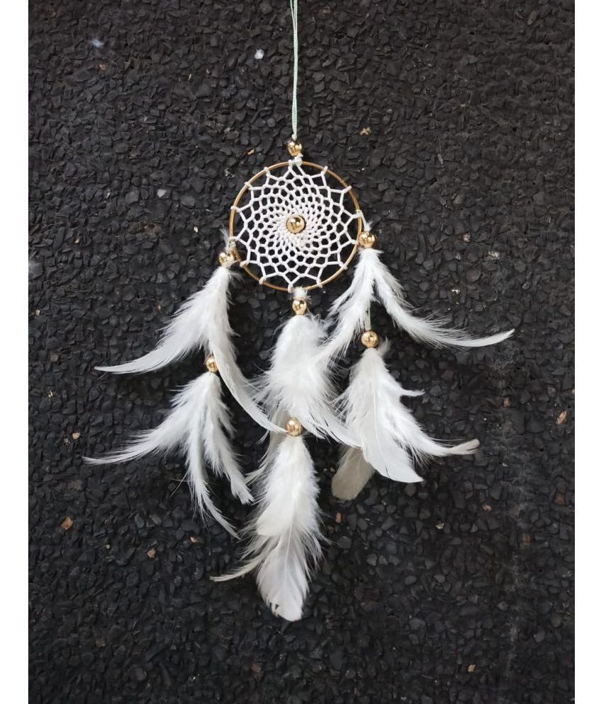     			DHRUVTAR White Feather Dream Catcher - Pack of 1 ( 22 X 7 cms )