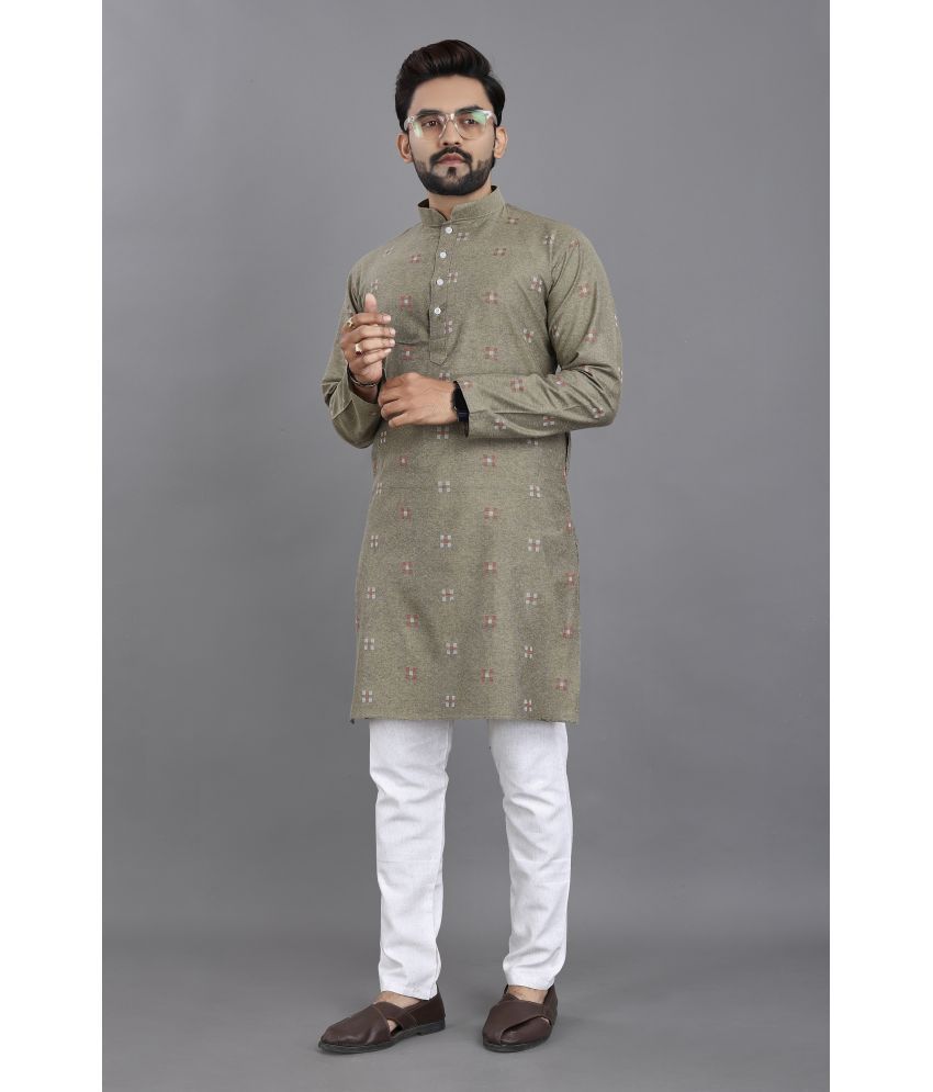     			Fashionfricks Light Green Cotton Men's Regular Kurta ( Pack of 1 )