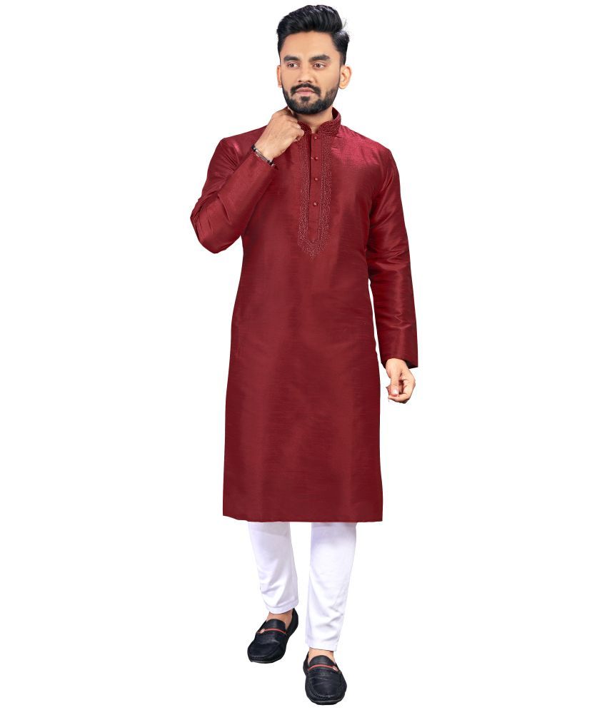     			Fashionfricks Red Silk Men's Regular Kurta ( Pack of 1 )