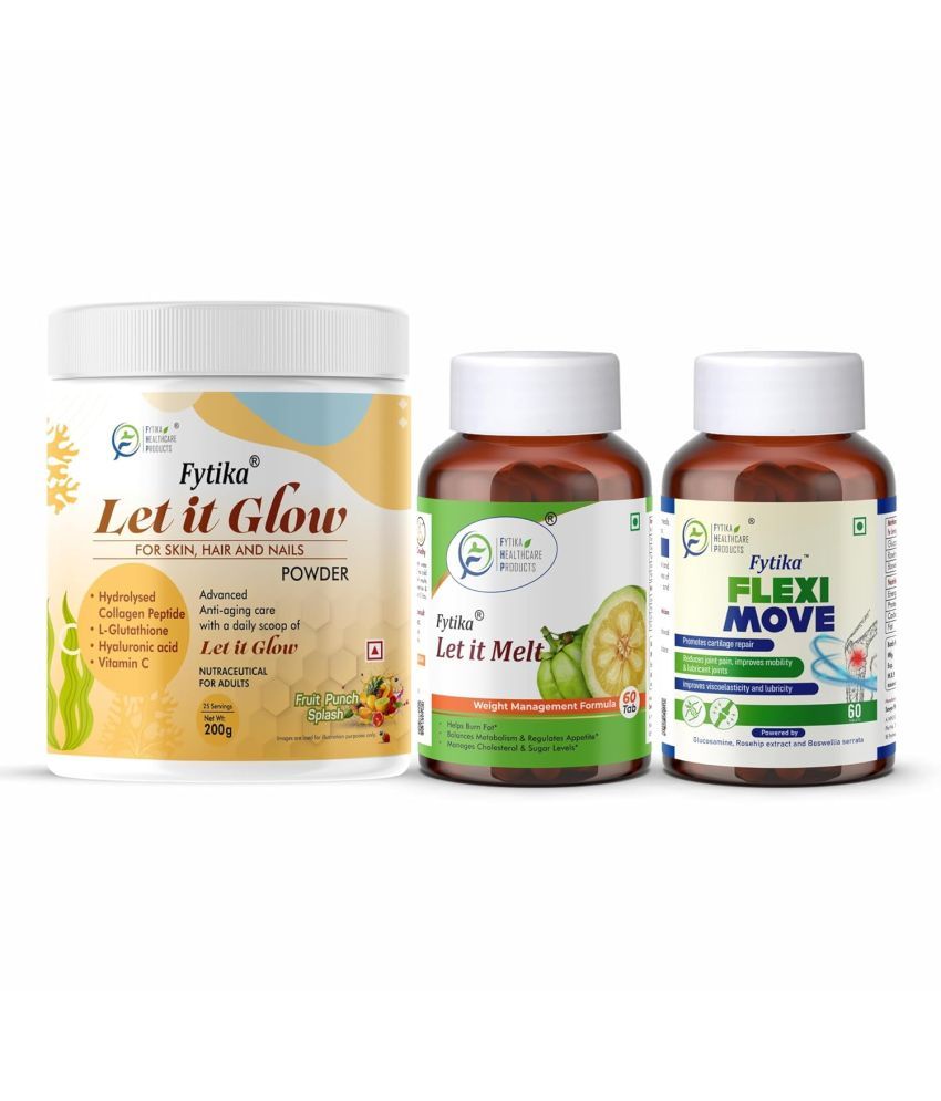     			Fytika Let it Glow Fruit Punch, Collagen Powder-200G + Fytika Let it melt with Garcinia Cambogia, Green coffee-60 Tabs + Fytika Flexi Move| Glucosamine, Rosehip Powder extract-60 Tabs