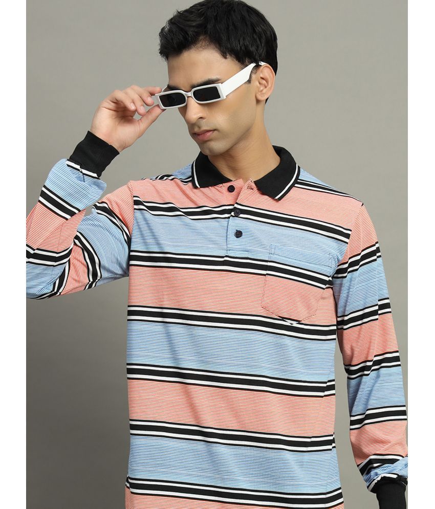     			GET GOLF Pack of 1 Cotton Blend Regular Fit Striped Full Sleeves Men's Polo T Shirt ( Aqua )