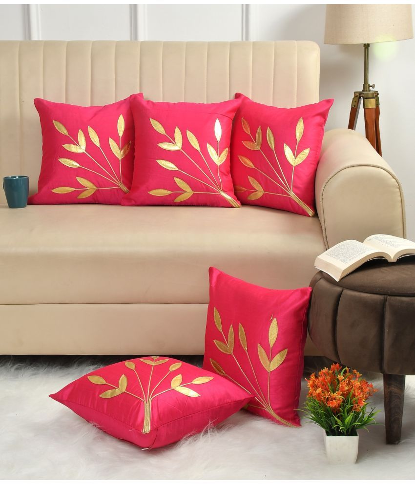     			GoCose Home Set of 5 Cotton Floral Square Cushion Cover (40X40)cm - Pink