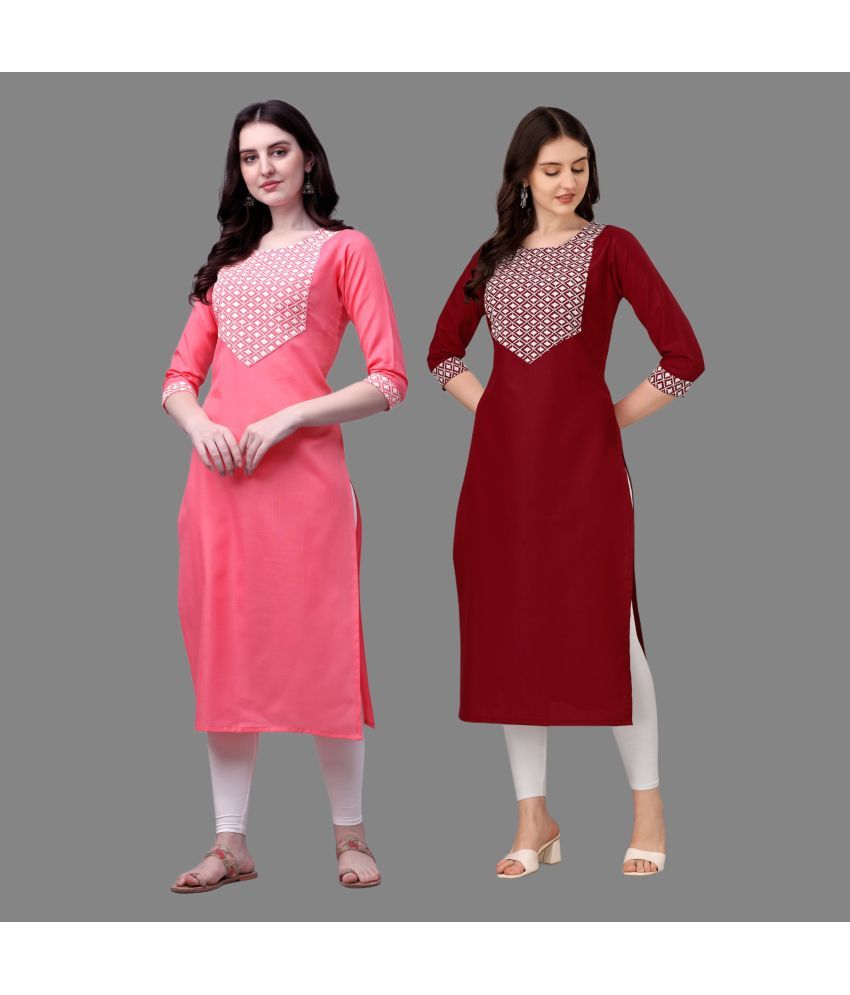     			Parnavi Cotton Embroidered Straight Women's Kurti - Multicolor2 ( Pack of 2 )