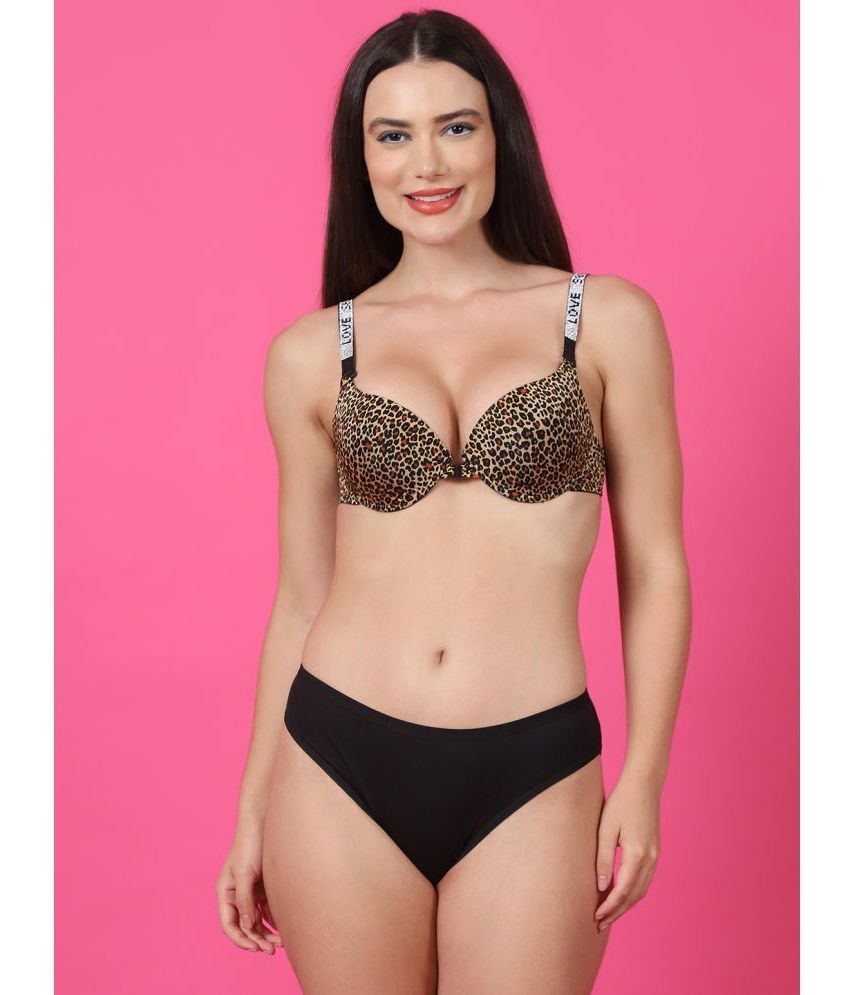     			PrettyCat Brown Hot Lingerie Polyester Women's Bra & Panty Set ( Pack of 1 )