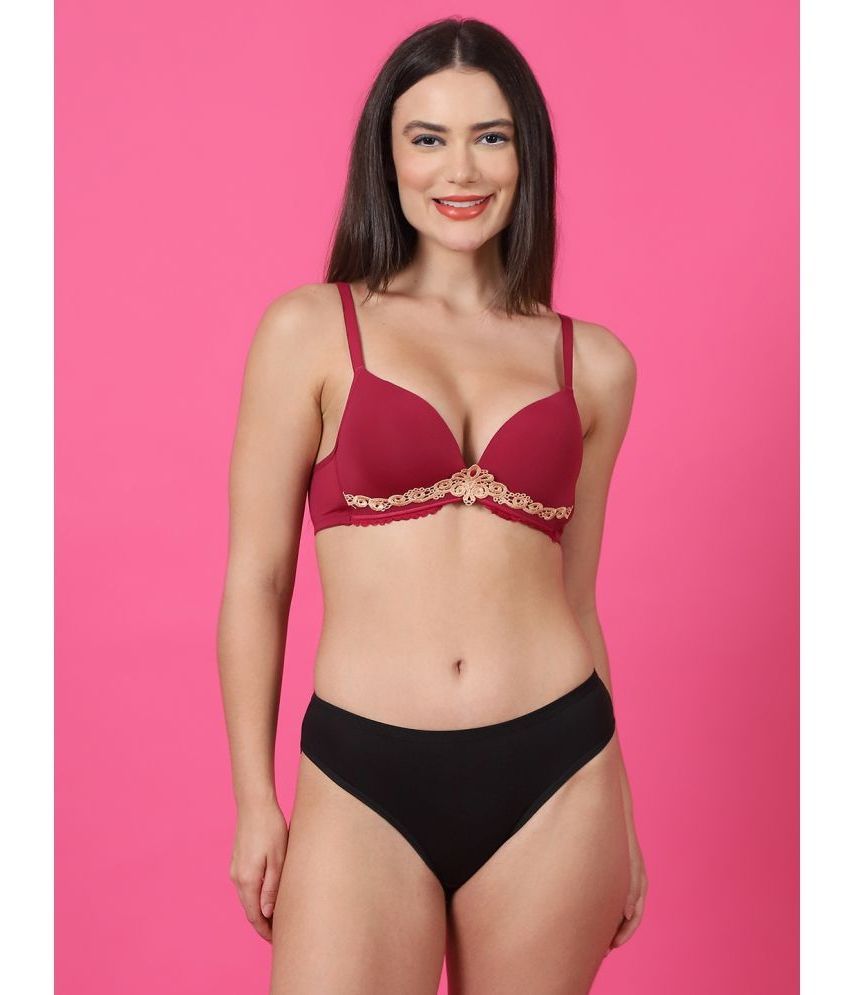     			PrettyCat Polyester Women's Bra & Panty Set ( Burgundy ) Hot Lingerie