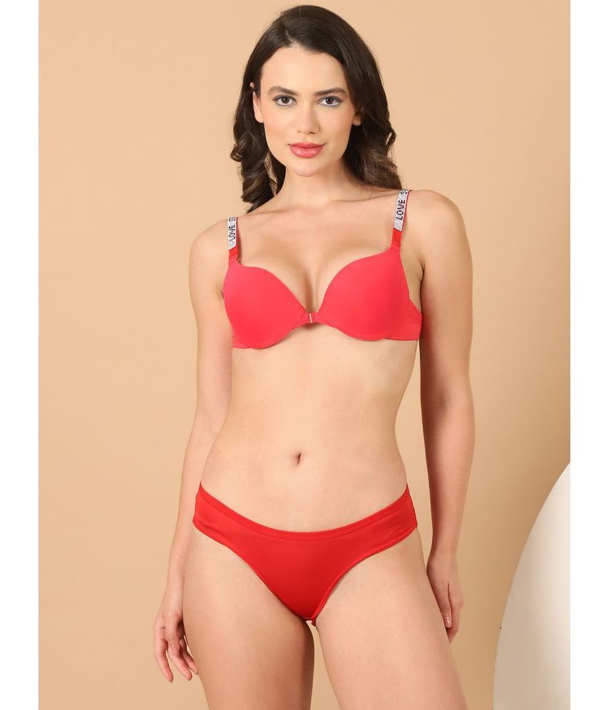     			PrettyCat Red Hot Lingerie Polyester Women's Bra & Panty Set ( Pack of 1 )