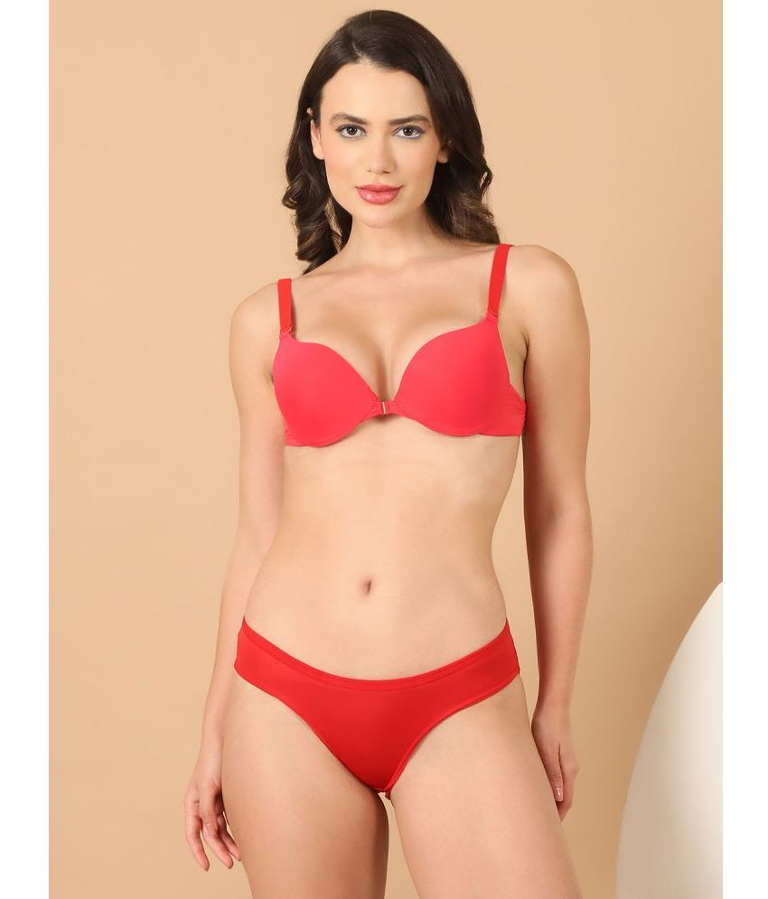     			PrettyCat Red Hot Lingerie Polyester Women's Bra & Panty Set ( Pack of 1 )