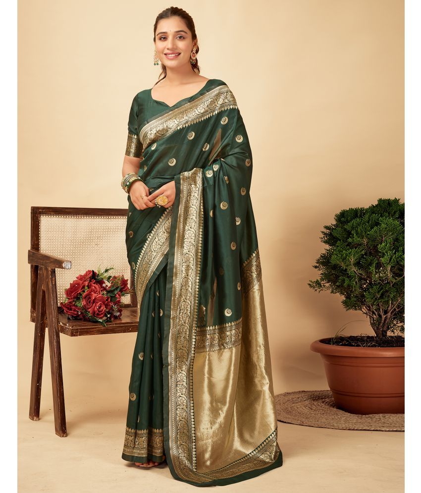     			Samah Silk Blend Self Design Saree With Blouse Piece - Green ( Pack of 1 )