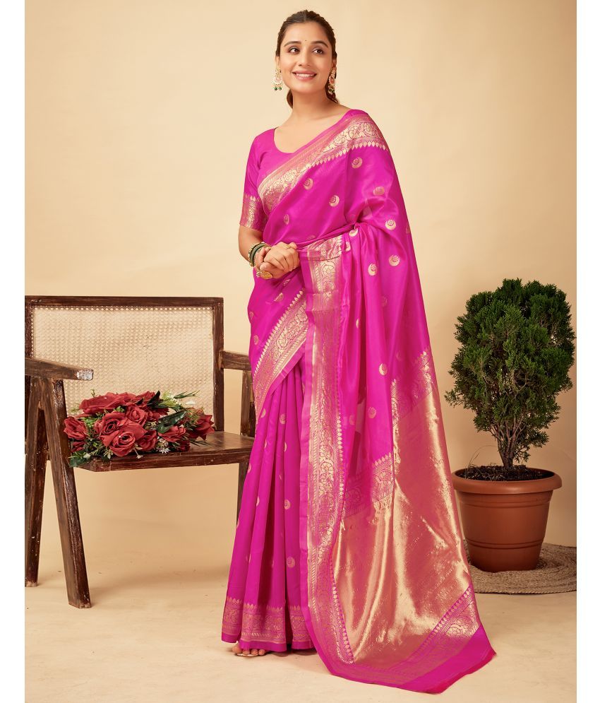     			Samah Silk Blend Self Design Saree With Blouse Piece - Magenta ( Pack of 1 )