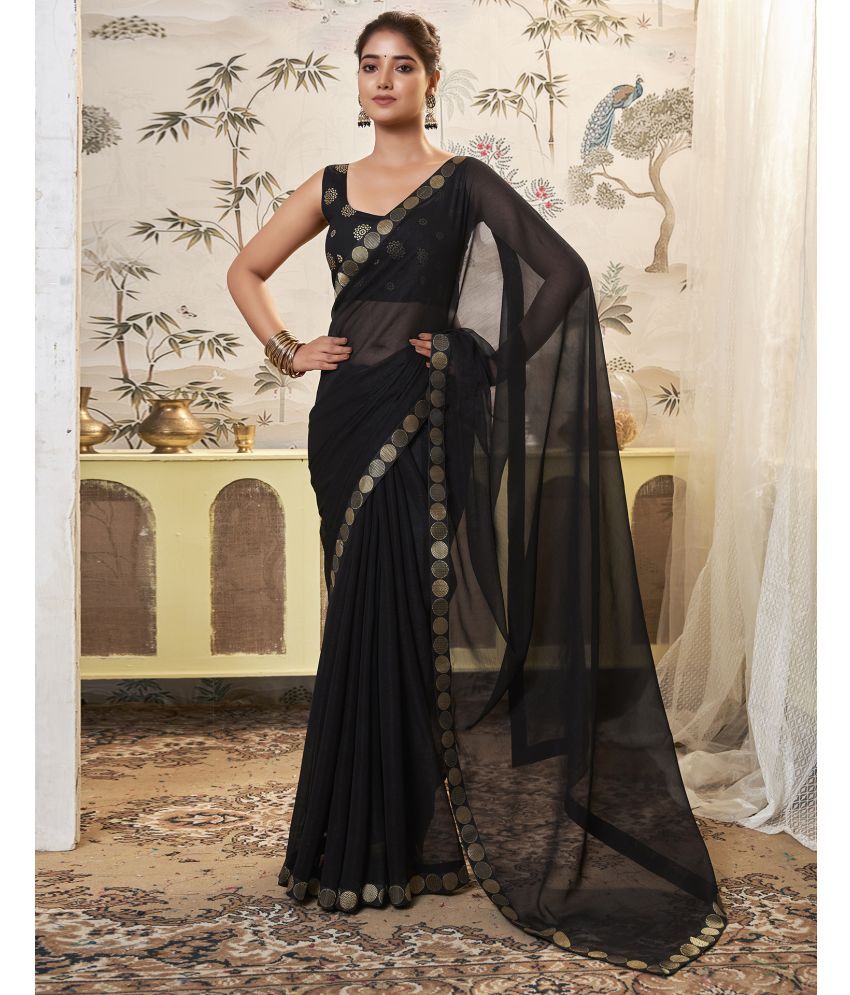     			Satrani Chiffon Solid Saree With Blouse Piece - Black ( Pack of 1 )