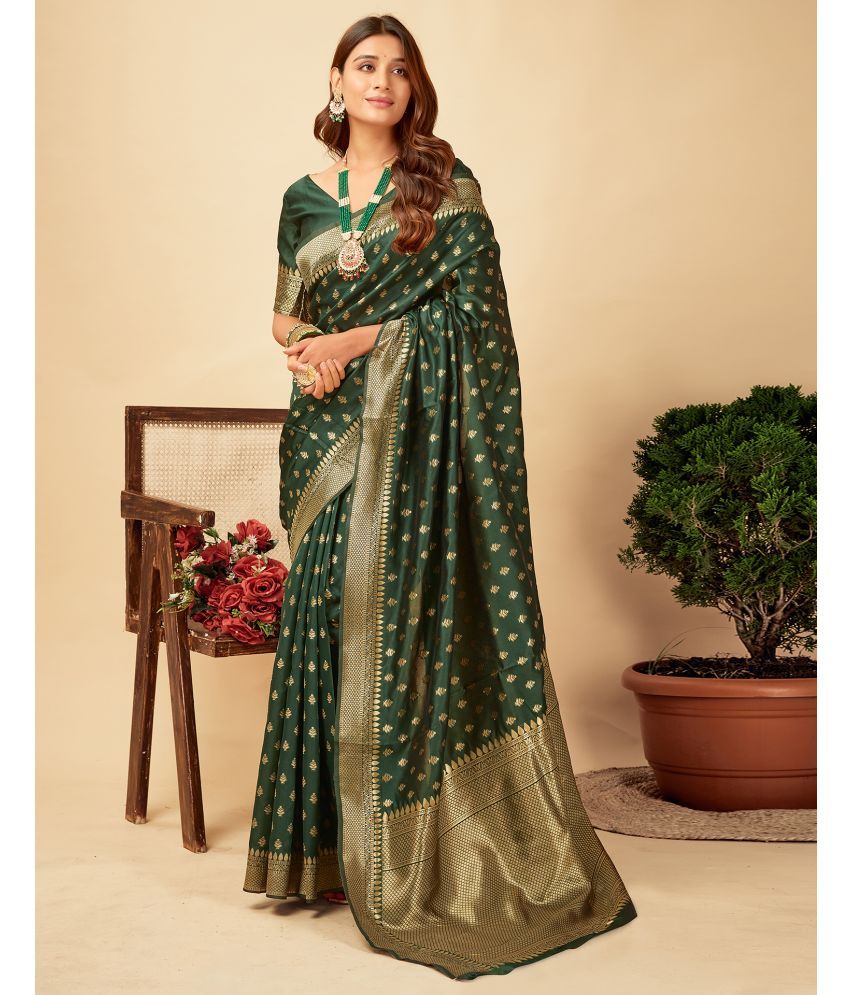     			Satrani Silk Blend Self Design Saree With Blouse Piece - Green ( Pack of 1 )