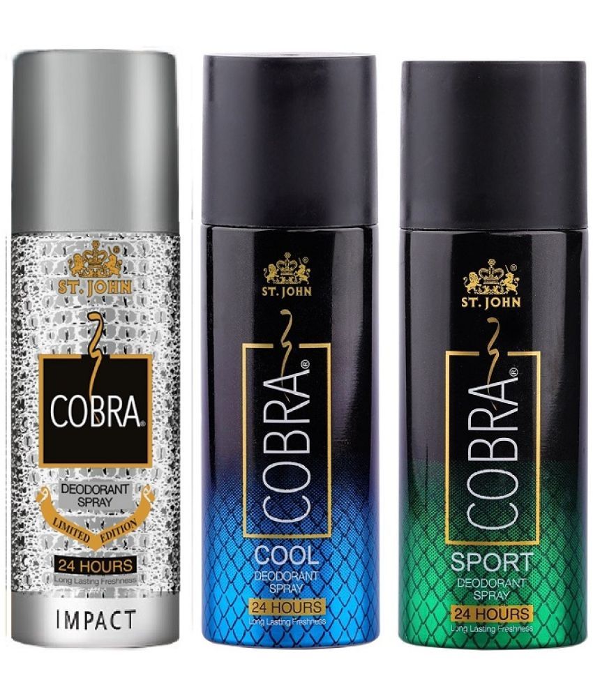     			St. John Cobra Impact ,Cool & Sports 150ml Each Deodorant Spray for Men 150 ml ( Pack of 3 )