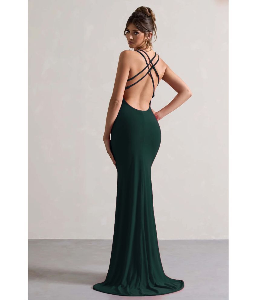     			Traquila Lycra Solid Full Length Women's Side Slit Dress - Green ( Pack of 1 )