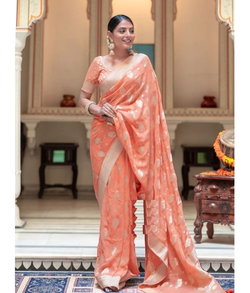     			gufrina Art Silk Woven Saree With Blouse Piece - Orange ( Pack of 1 )