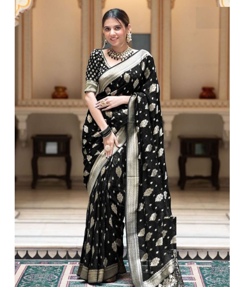     			gufrina Art Silk Woven Saree With Blouse Piece - Black ( Pack of 1 )