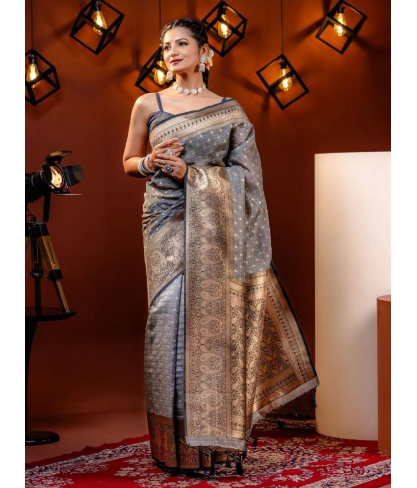     			gufrina Art Silk Woven Saree With Blouse Piece - Grey ( Pack of 1 )