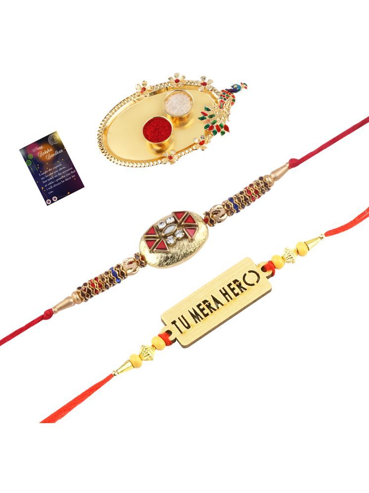     			Bhaiya Rakhi " Tu Mera Hero" Deginer Pendant With Designer Look Rakhi Combo For Bhaiya With Roli Chawal And Greeting Card 1 Kankawati Pooja Thali