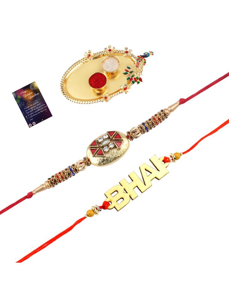     			Elegant Bhaiya Rakhi " BHAI" Designe With Designer Look Rakhi Combo For Bhaiya With Roli Chawal And Greeting Card 1 Kankawati Pooja Thali