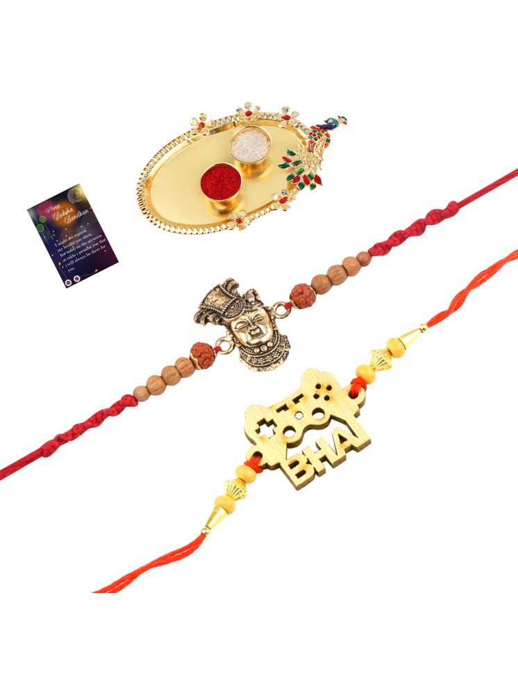     			Elegant Bhaiya Rakhi " BHAI" Designe Rakhi Combo For Bhaiya With Roli Chawal And Greeting Card 1 Kankawati Pooja Thali